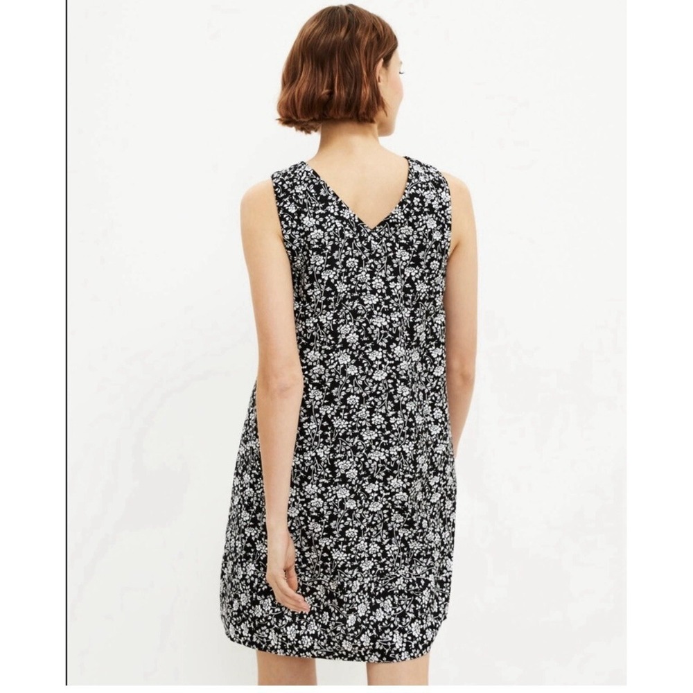 Loft Black Floral Double V Flounce Dress NWT Women's size XS Tall Linen Blend - Picture 3 of 12